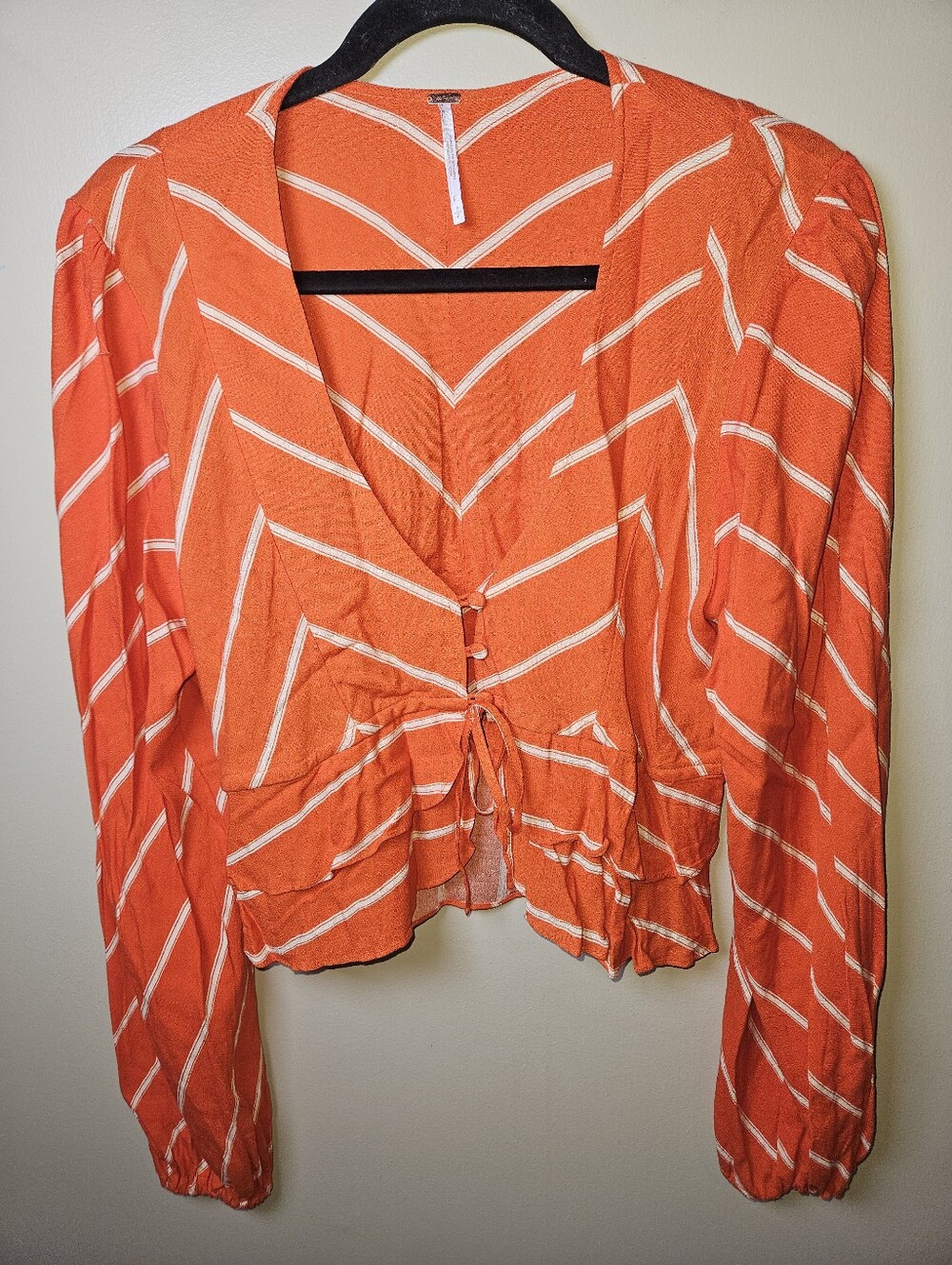 Free People Orange White Samifran Chevron Crop Rayon Lightweight Blouse Top SM